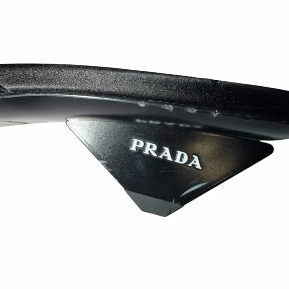 PRADA Satin Triangle Heel Mules Black Square Toe Kitten Heel IT 40 US 10 Slides - Picture 10 of 13